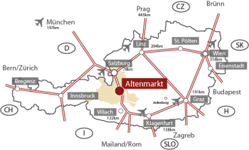 Österreich Karte - Anreise nach Altenmarkt